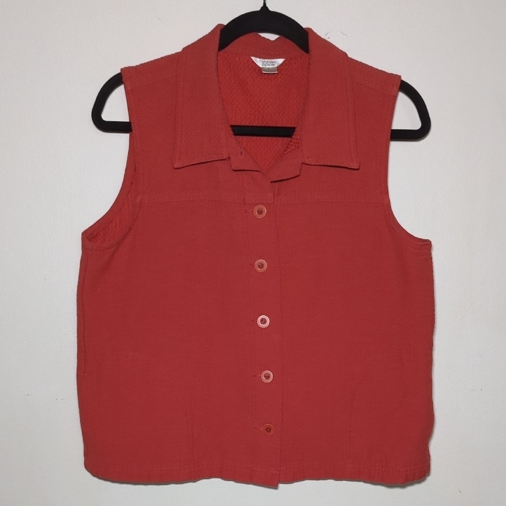Christopher & Banks Diamond-Quilted Vest Orange Button-up Women's Size L